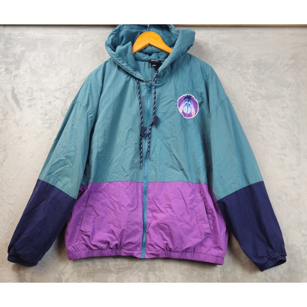 Vintage Disney Women 2X Eeyore Green Blue Purple Colorblock Hooded Jacket Zip